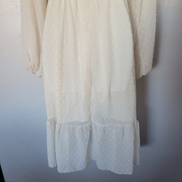 Doublju NWT Ivory White Swiss Dot Dress Long Sleeve Midi V-neck Smocked Bohemian - Picture 8 of 10